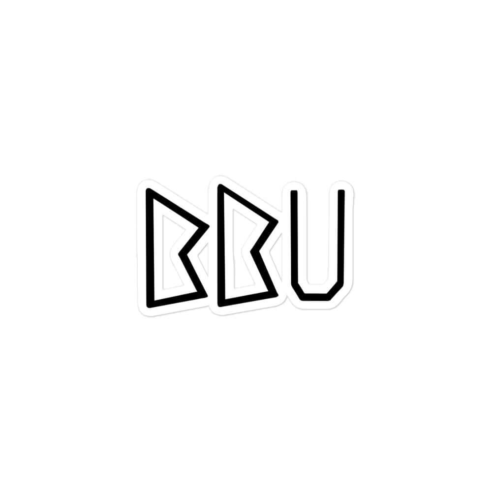 Bridger Bowl University stickers featuring bold 'BBU' design, perfect for ski gear or the back of your subaru.